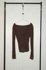 シアー Uネック フーディー(Brown)