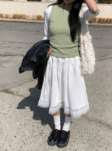 Buring Frill Tiered Lace Flare Midi Skirt