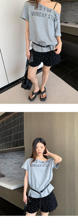 Black dot denim short pants