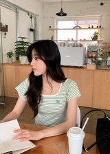 Border Square Slim Short Sleeve T-Shirt (3color)