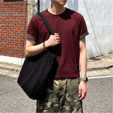 Rolled-Sleeve Cropped Short-Sleeve T-Shirt Burgundy