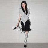 Shoulder-padded waffle T-shirt _ Gray
