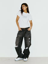 LOW DAMAGE DENIM PANTS BLACK
