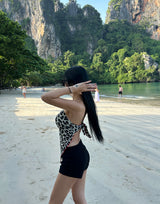 Leopard Tube Top Layered Scarf
