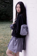 Gingham check string mini backpack (BLACK)