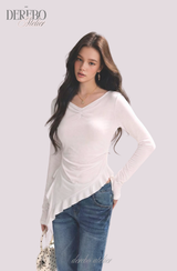 Side Shirring Lady Long Sleeve T-shirt