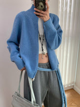 スタンドカラーハイネックジップアップロングスリーブニットウェア