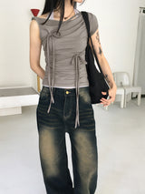 Rosen Washed Denim Long Wide Pants