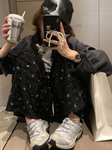 Lace ribbon banding wide pants