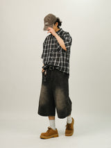 HS Vintage Crack Washing Bermuda Denim Pants