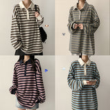 Couple Look🍒 Color Matching Collar Stripe Waffle T-Shirt