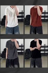 Boel Velour Ribbed Henley Short Sleeve