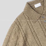 All-Day Cable Pattern Two-Button Collar Knit