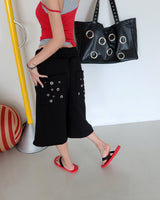Punching Eyelet Three-Quarter Bermuda Pants