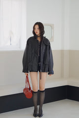 Free Shine Loose Fit Leather Rider Jacket