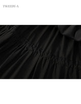 Double ribbon lace banding flare skirt black