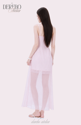 Pink chiffon see-through long dress