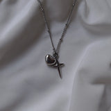 ハートアンドクロス セミチョーカーネックレス (Stainless Steel)