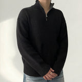  Rach color matching neckline semi-zip-up knit