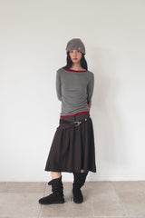 FLARE RIB SKIRT (BROWN)