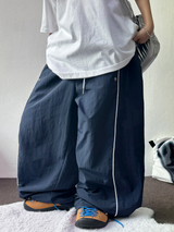 PIPING NYLON BALLOON WIDE LONG PANTS 🫐💙🖤🩶3COLOR