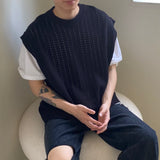 Punching knit round vest 2C