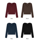 Leven V-Neck Button Long Sleeve Tee