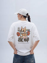 マッスル バディーズ レッグデイ コーギー オーバーサイズ プリント ティー