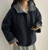 Tick checkered lining high neck padded jumper