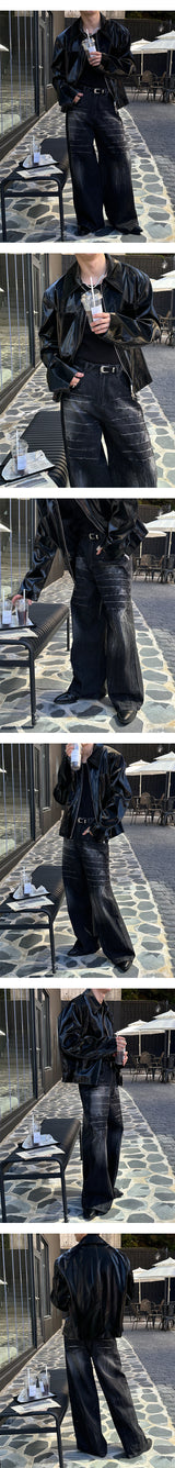 [F/W] Enamel leather short jacket(2color)