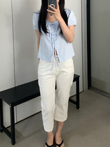 Karin Stripe Puff Short Sleeve Blouse