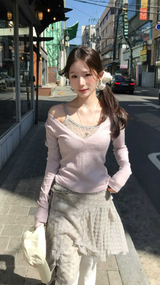 薄手フラワースクエアスリーブレストップス