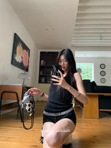 Underband lettering black sleeveless top