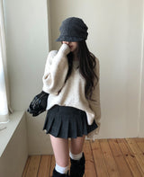Tiyee slit V-neck unbalance long knit