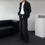 GJ5096 Biker incision wide denim (2 colors)