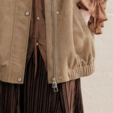 Camel Western Fringe Laser-Punched Suede Crop Vest