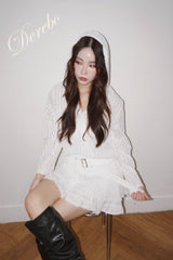White Hood Pullover Belt One-Piece Dress Top