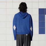 ARGYLE ELBOW KNIT ZIP-UP HOODIE / BLUE