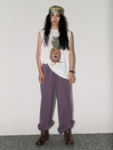 Fruit print casual loose round neck sleeveless vest.