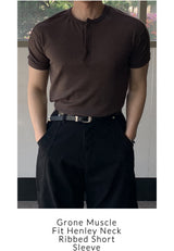グローネ マッスルフィット ヘンリーネック リブド ショートスリーブ Tシャツ