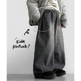 [2nd Length 🤍 Balloon fit!] Garne side pin tuck slit wide denim pants