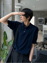 スリーボタンカラー半袖ニット