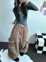 TEDDY BABY 🤎🐻🧸 OVER CARGO STRING FUR PANTS 💚🤎🖤🧡4COLOR