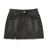 ZIPPER POINT デニムミニスカート - BLACK