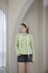 Ribbon Pearl Fur Hairband Green