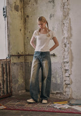 WASHED SIDE LINE DENIM PANTS