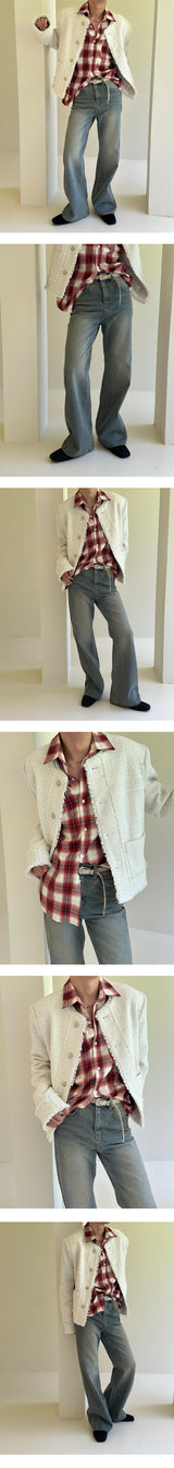 [Unisex] Cutting tweed round neck jacket(2color)