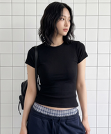 ストレッチコットンスリムショートスリーブTシャツ ブラック