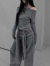 chio off-shoulder strap knit (3color)