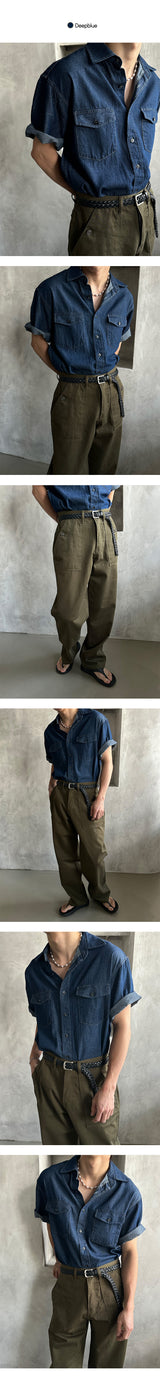 [S/S] Two pocket denim half shirts (3color)